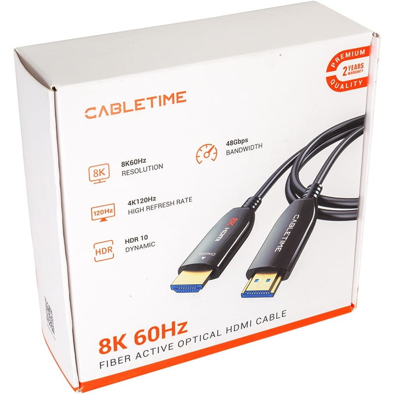 Кабель Cabletime HDMI - HDMI 2.1V (M/M), AOC, 8K, 60Hz, 48Gbps, 50 м (CA914036)