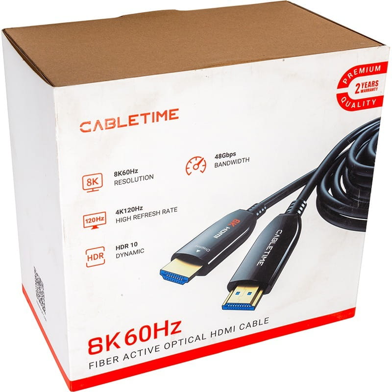 Кабель Cabletime HDMI - HDMI 2.1V (M/M), AOC, 8K, 60Hz, 48Gbps, 100 м (CA914555)