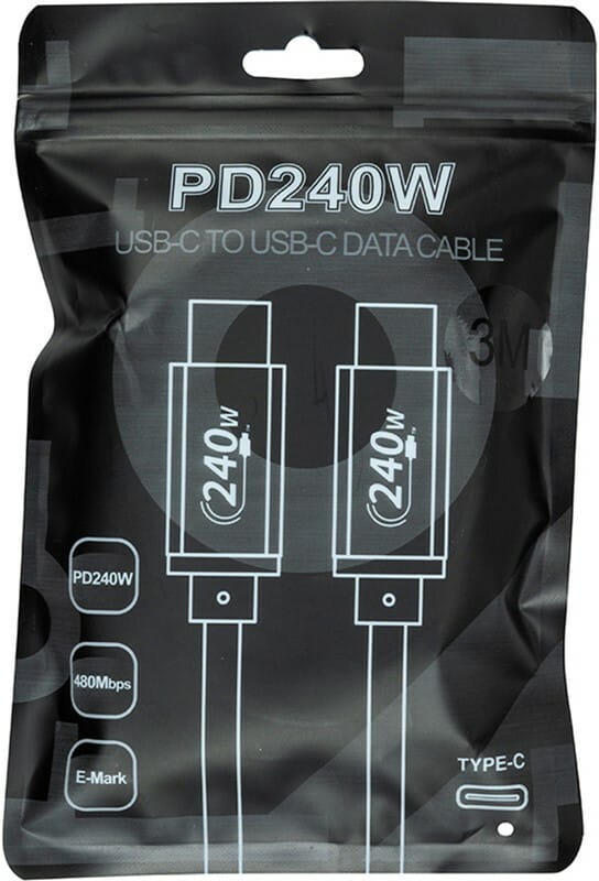 Кабель San Guan USB Type-C - USB Type-C (M/M) PD 240W, 3 м, Black (CA914128)