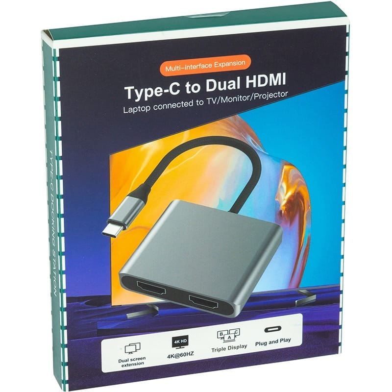 Адаптер Blueendless USB Type-C - 2xHDMI (M/F) Grey (CA913831)