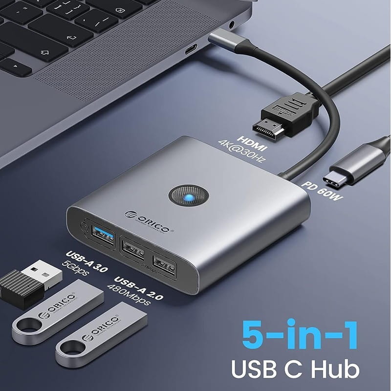 USB-хаб Orico FAX3-5P-GY-EP USB Type-C 3-в-1 Grey (CA914227)