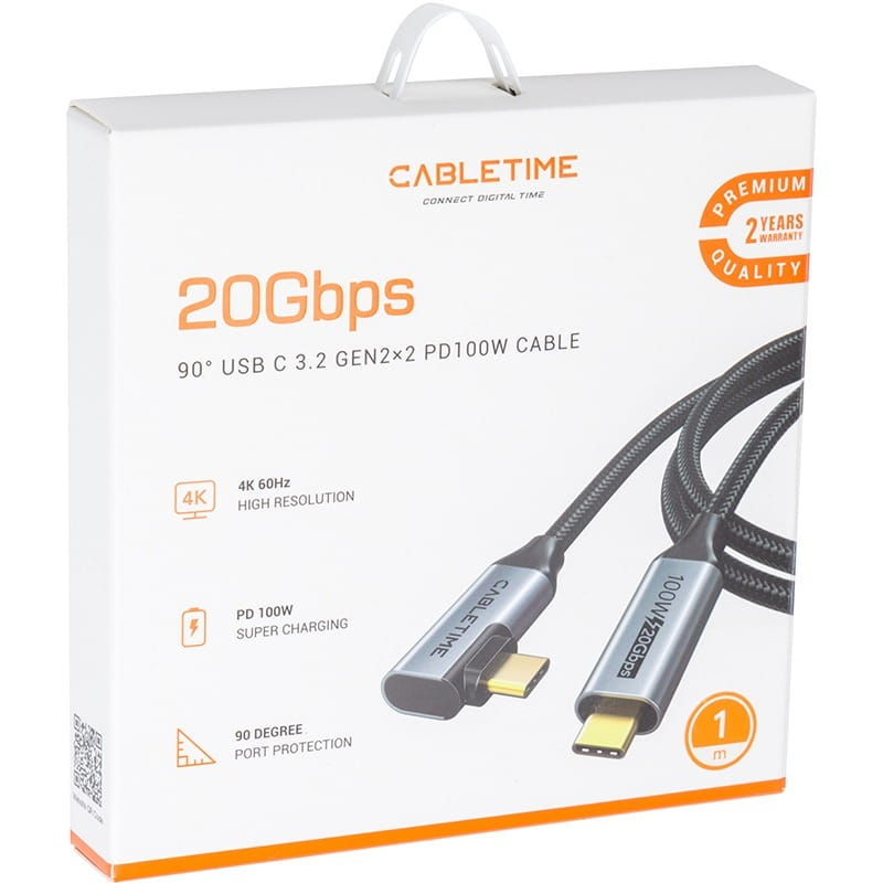 Кабель Cabletime USB Type-C - USB Type-C (M/M), 100W, 20Gbps, 1м, Black (CA913329)