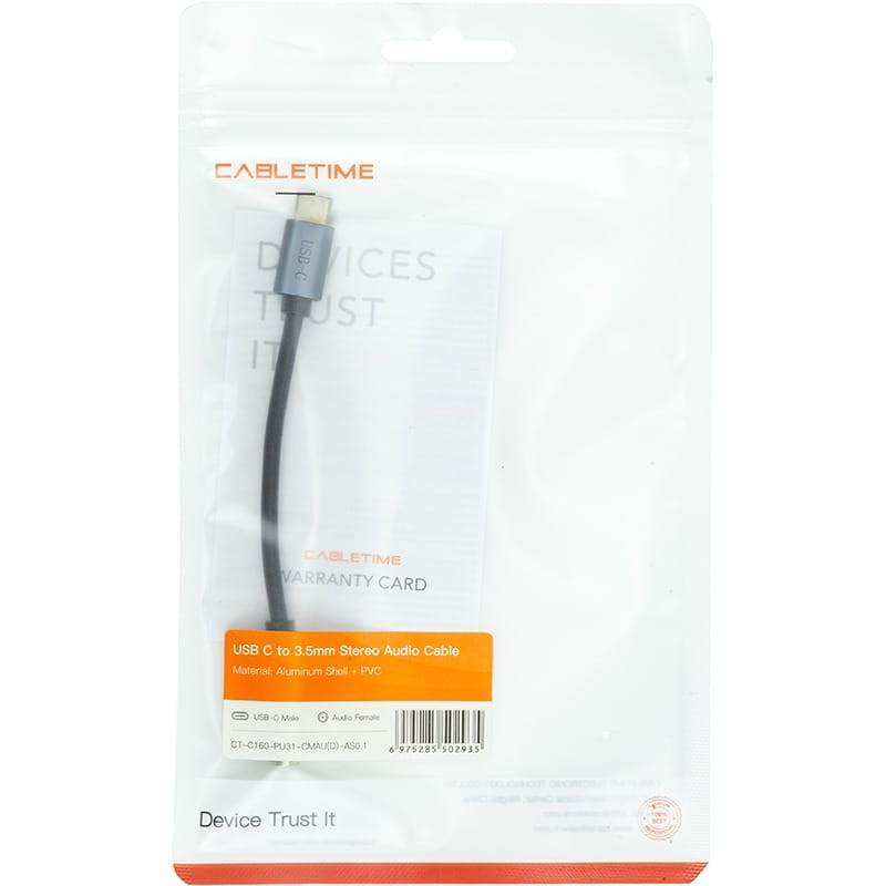 Перехідник Cabletime USB Type-C - AUX 3.5 мм (M/F) Black (CA913725)