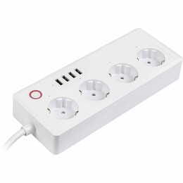 Фільтр живлення Tuya 4 розетки, 4 USB, 1.8 м, з вимикачем, White (HS082383)
