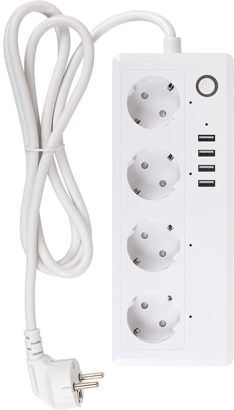 Фільтр живлення Tuya 4 розетки, 4 USB, 1.8 м, з вимикачем, White (HS082383)