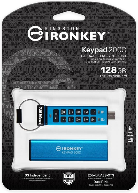 Флеш-накопитель USB3.2 128GB Kingston IronKey Keypad 200 Type-C Blue (IKKP200C/128GB)