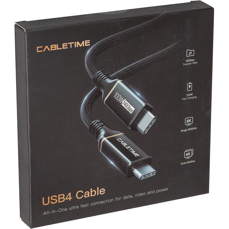 Кабель PowerPlant USB Type-C - USB Type-C (M/M), USB4, 40Gbps, 100W, 1м Black (CA913299)