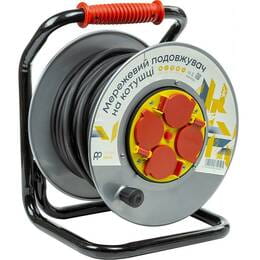 Удлинитель на катушке PowerPlant JY-20022/25 4 розетки,16А, 3x2.5мм, 25 м, 100% медь Grey (EX610525)