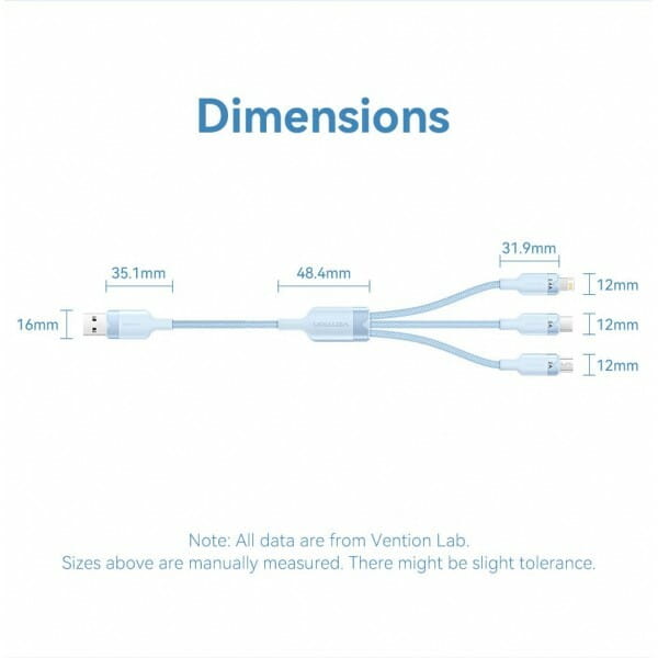 Кабель Vention USB - USB Type-С/microUSB/Lightning (M/M), 60W, 3А, 1.5 м, Black (CTPBG)