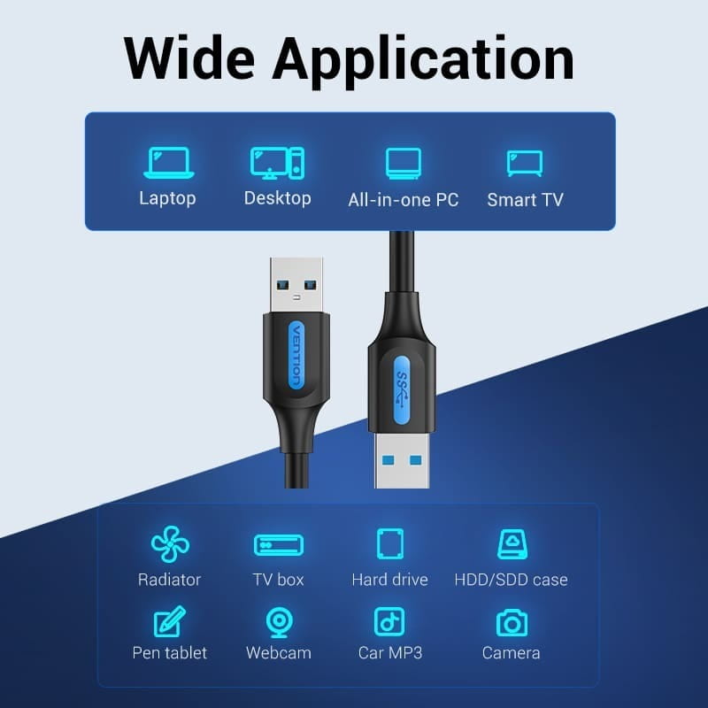 Кабель Vention USB - USB V 3.0 (M/M), 1 м, Black (CONBF)