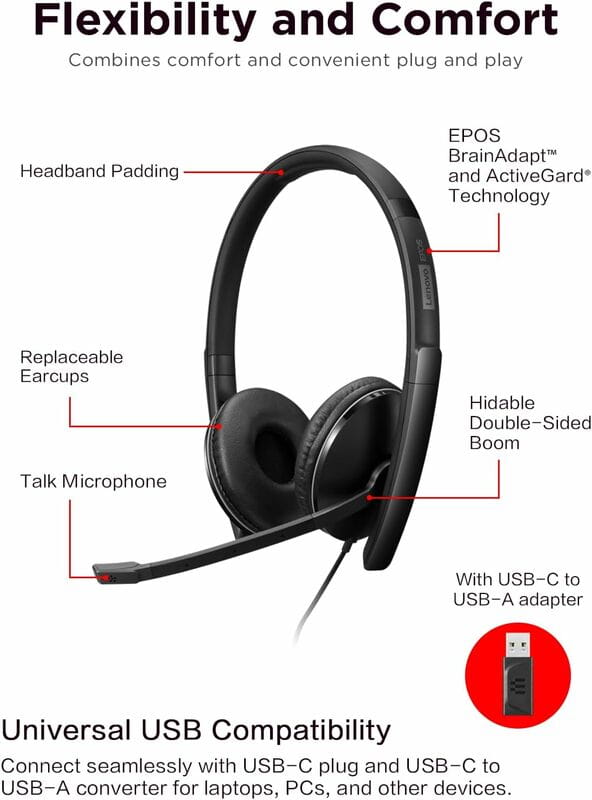 Гарнитура Lenovo Wired ANC Headset Black (4XD1M45627)