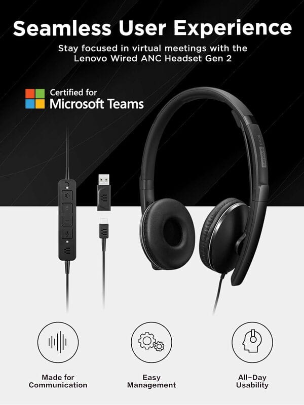 Гарнитура Lenovo Wired ANC Headset Black (4XD1M45627)