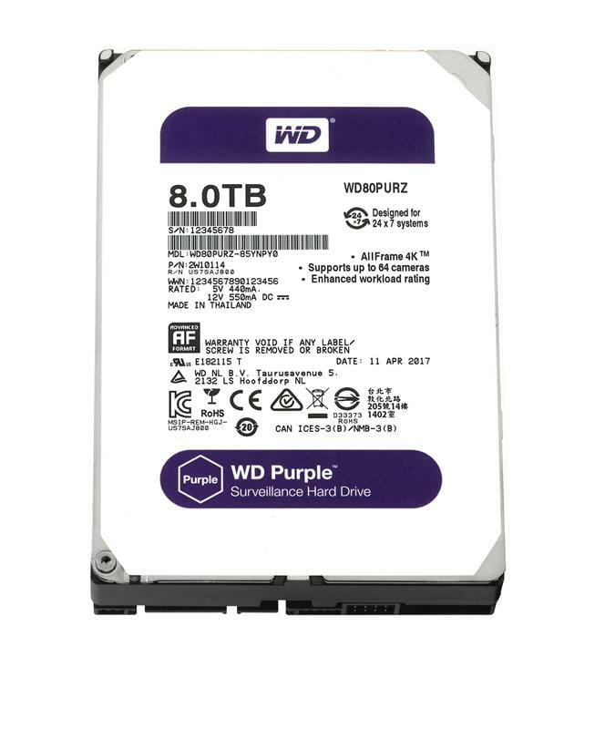 Накопичувач HDD SATA 8.0TB WD Purple 5400rpm 128MB (WD80PURZ)