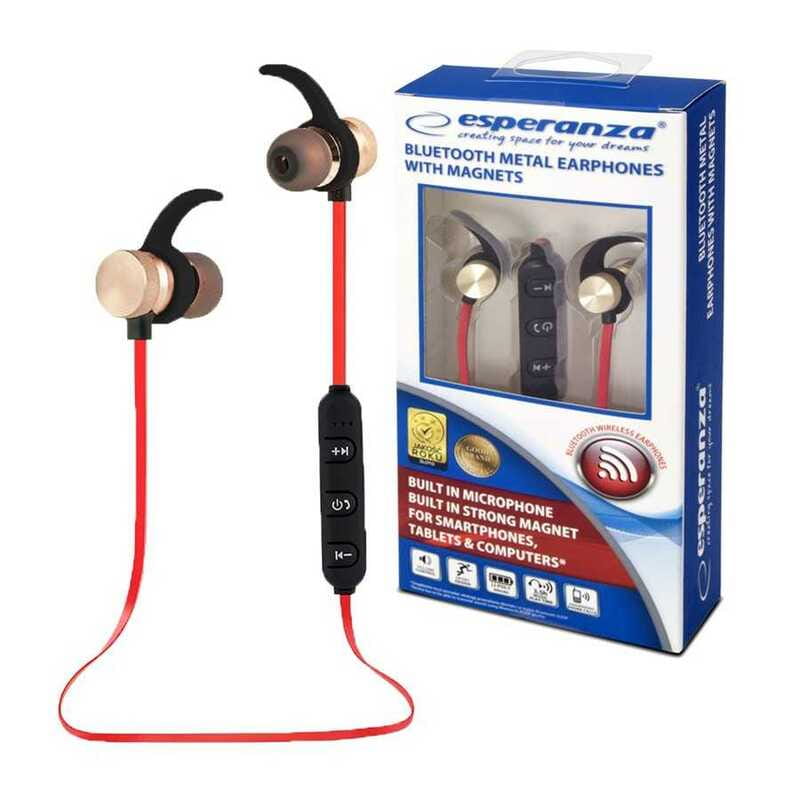 Bluetooth-гарнітура Esperanza Wireless Magnetic Metal Eaprhones Black/Red (EH186L)