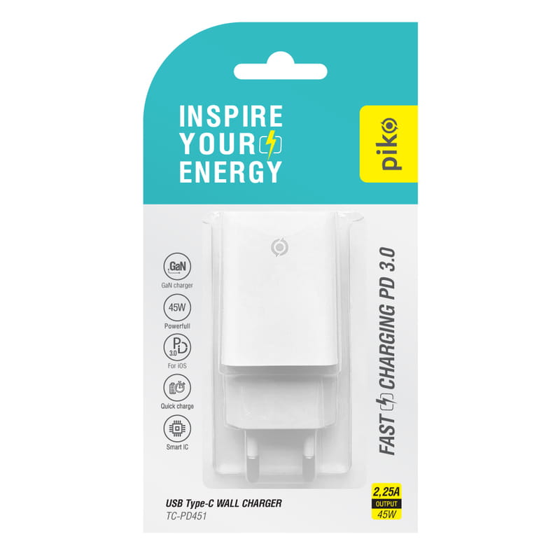 Сетевое зарядное устройство Piko TC-PD451 (1USB-Cx3A) 45W White (1283126597770)