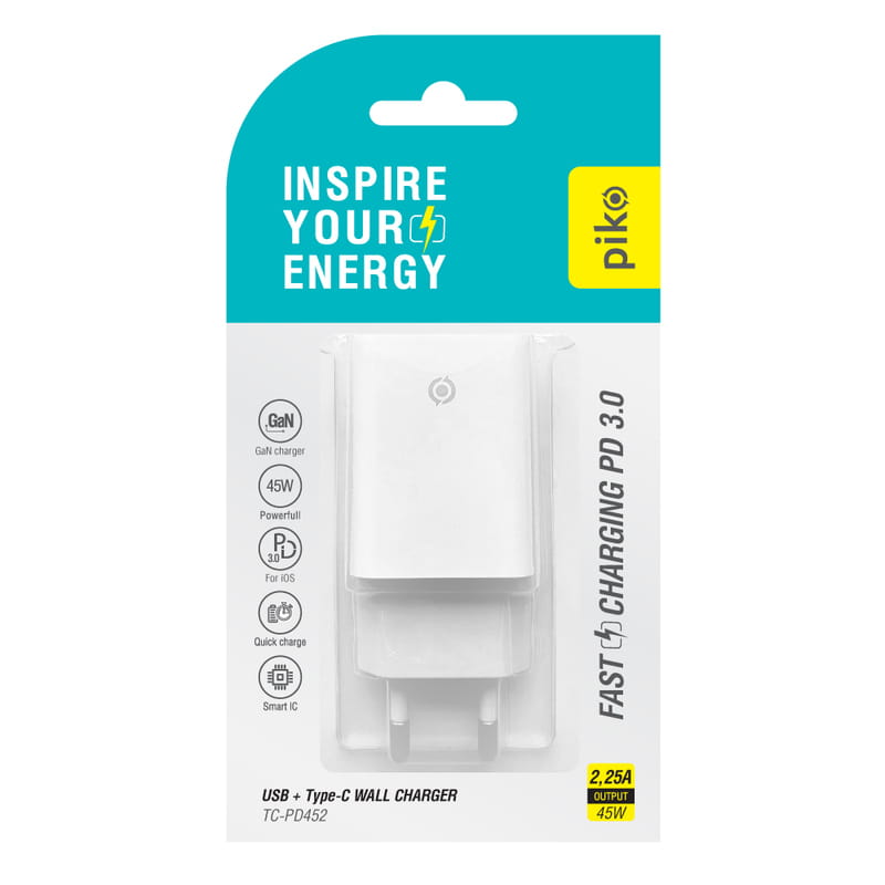 Сетевое зарядное устройство Piko TC-PD452 (1USB-Cx3A, 1USBx3A) 45W White (1283126597787)