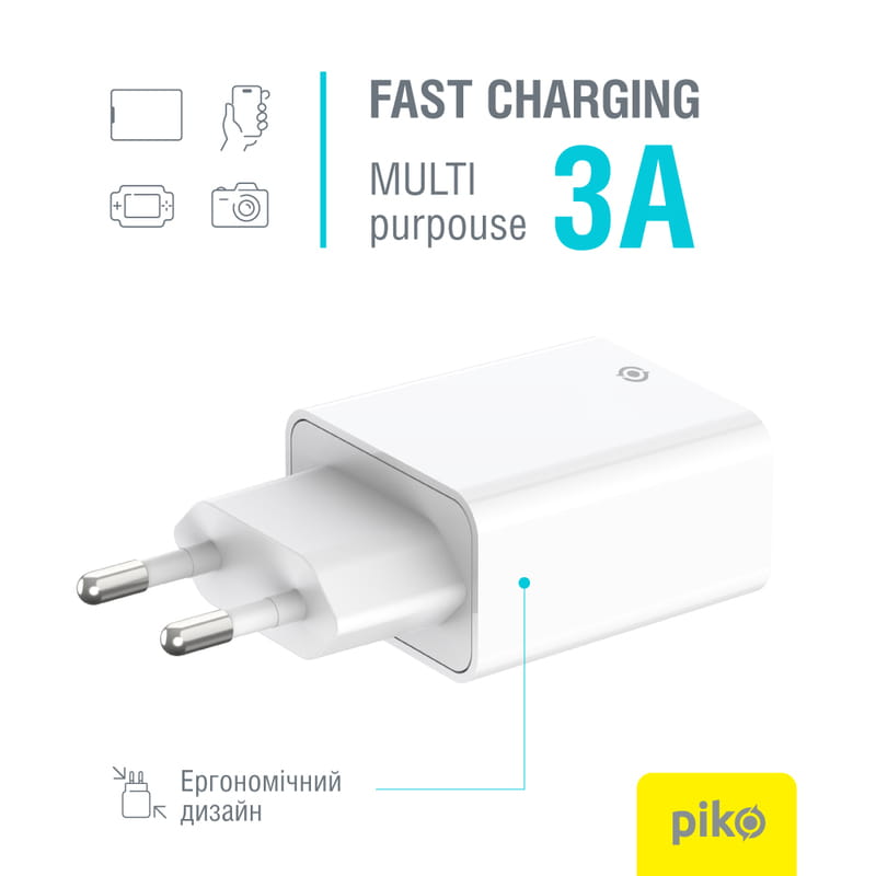 Сетевое зарядное устройство Piko TC-PD332 (1USB-Cx3A, 1USBx3A) 33W White (1283126597794)