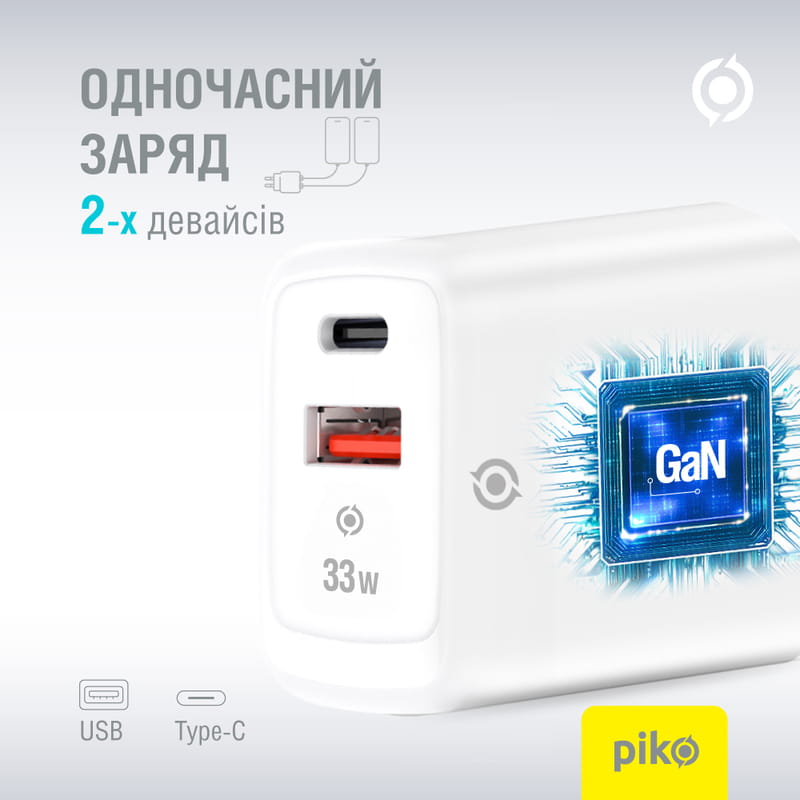 Сетевое зарядное устройство Piko TC-PD332 (1USB-Cx3A, 1USBx3A) 33W White (1283126597794)