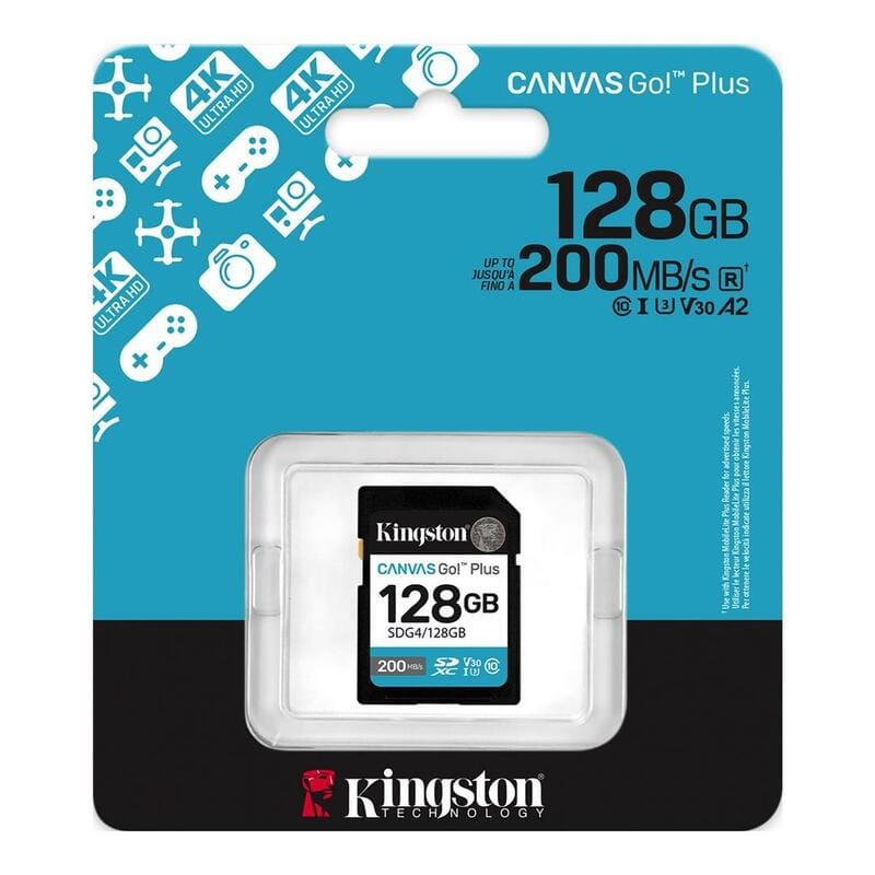 Карта памяти SDXC  128GB UHS-I/U3 Class 10 Kingston Canvas Go! Plus R200/W200MB/s (SDG4/128GB)