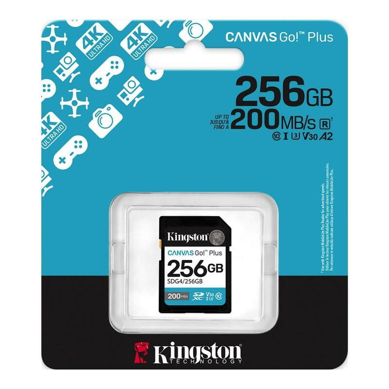 Карта памяти SDXC  256GB UHS-I/U3 Class 10 Kingston Canvas Go! Plus R200/W160MB/s (SDG4/256GB)