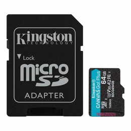 Карта памяти MicroSDXC   64GB UHS-I/U3 Class 10 Kingston Canvas Go! Plus R200/W200MB/s + SD-адаптер (SDCG4/64GB)