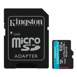 Карта памяти MicroSDXC  512GB UHS-I/U3 Class 10 Kingston Canvas Go! Plus R200/W160MB/s + SD-адаптер (SDCG4/512GB)