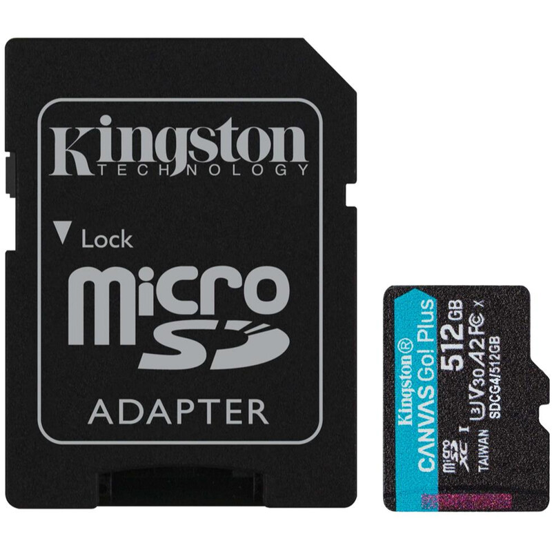 Карта пам`яті MicroSDXC   512GB UHS-I/U3 Class 10 Kingston Canvas Go! Plus R200/W160MB/s + SD-адаптер (SDCG4/512GB)