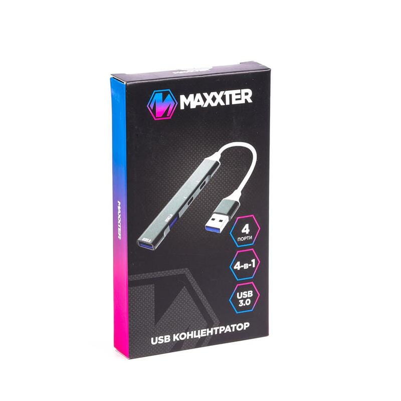 Концентратор USB 3.0 Maxxter 1xUSB-A 3.0, 1xUSB-A 2.0, 2xUSB-C Gray (HU3A-4P-03)