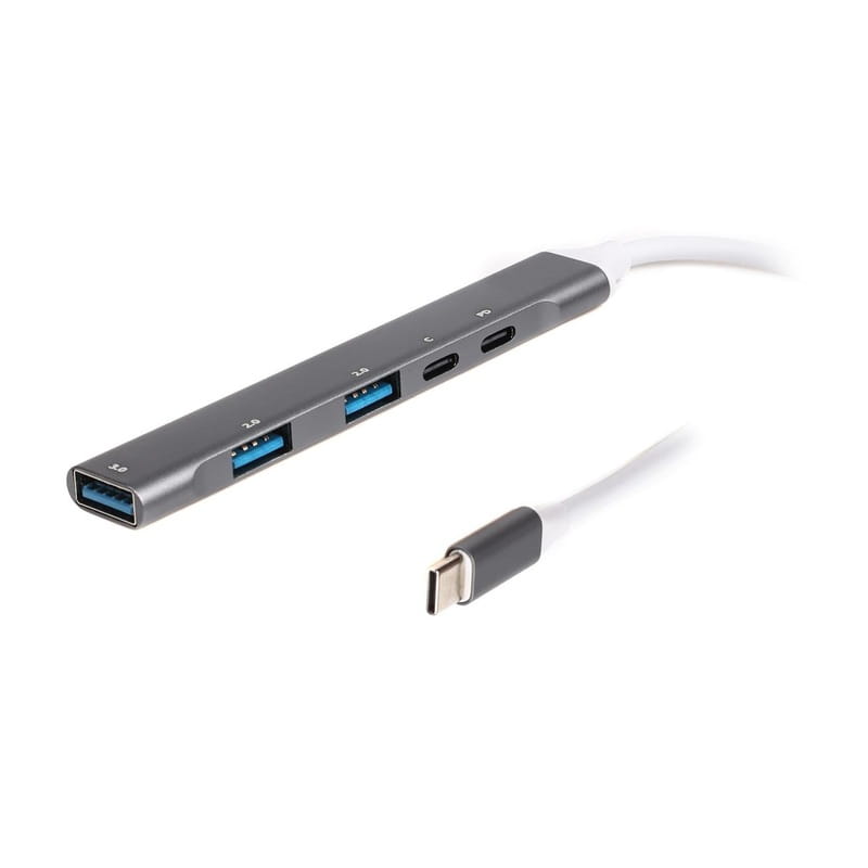 Концентратор USB Type-C Maxxter 1xUSB-A 3.0, 2xUSB-A 2.0, 1xUSB-C (PD100W charging), 1хUSB-C Gray (HU3C-4P1PD-01)