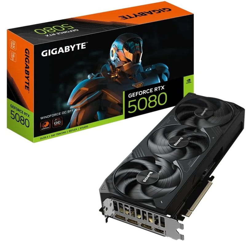 Відеокарта GF RTX 5080 16GB GDDR7 Windforce OC Gigabyte (GV-N5080WF3OC-16GD)
