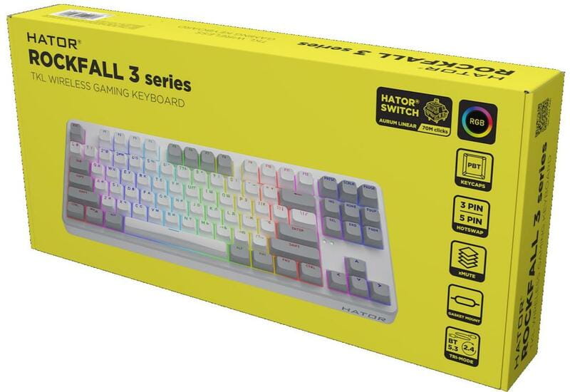 Клавиатура беспроводная Hator Rockfall 3 Mecha TKL Wireless Orange White (HTK851UA)