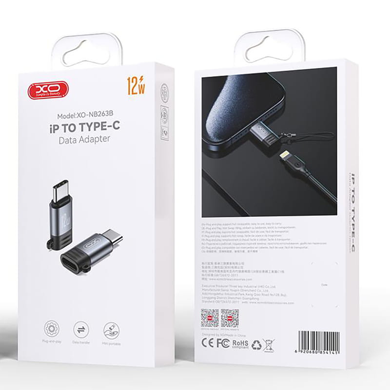 Адаптер XO Lightning - USB Type-C (F/M) Grey (NB263B.tranish)