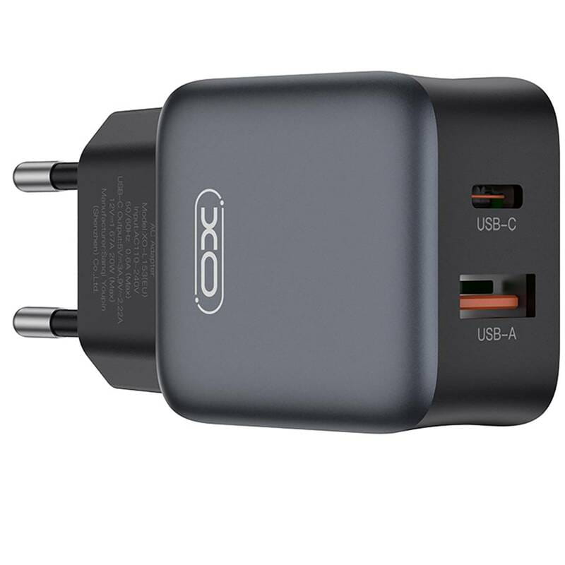 Сетевое зарядное устройство XO L156 (1USB-С, 1USB, 3А) PD, QC 3.0 Black (L156.black)