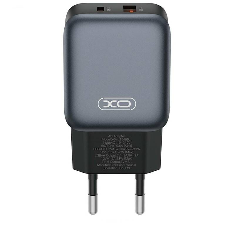 Сетевое зарядное устройство XO L154 (1USB-С, 1USB, 3А) PD, QC 3.0 Black (L154.black)