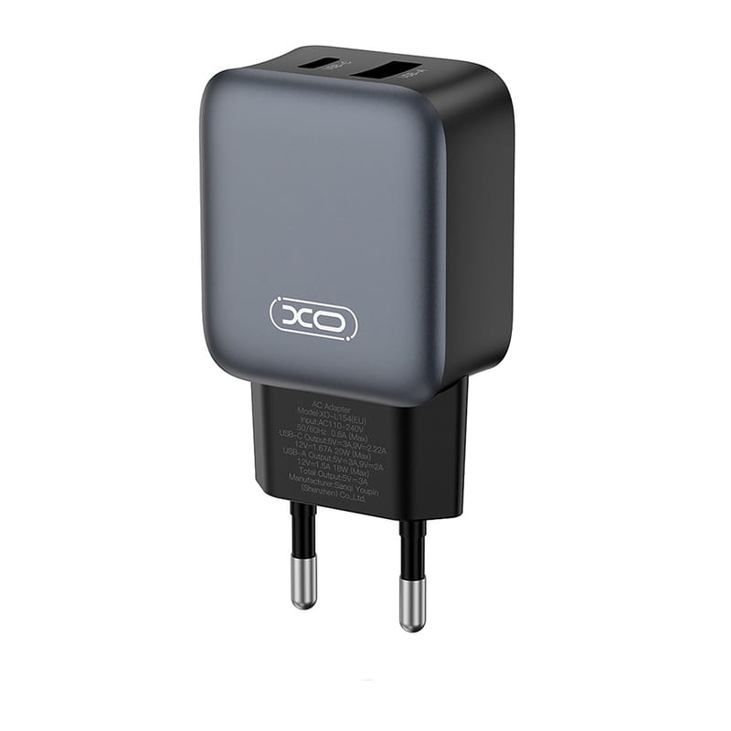 Сетевое зарядное устройство XO L154 (1USB-С, 1USB, 3А) PD, QC 3.0 Black (L154.black)
