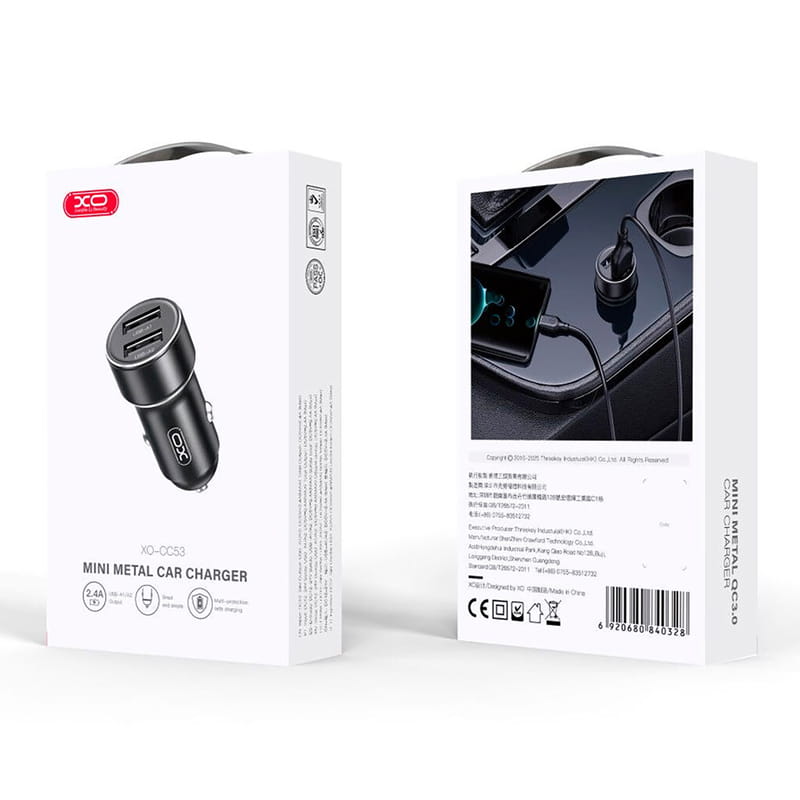 Автомобильное зарядное устройство XO CC53 (2USB-A, 2.4A) Black (CC53.black)