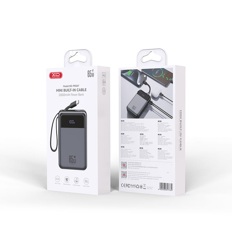 Универсальная мобильная батарея XO PR267 PD 65W 20000mAh Grey