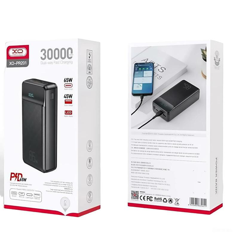 Универсальная мобильная батарея XO PR201 PD 65W QC 3.0 30000mAh Black