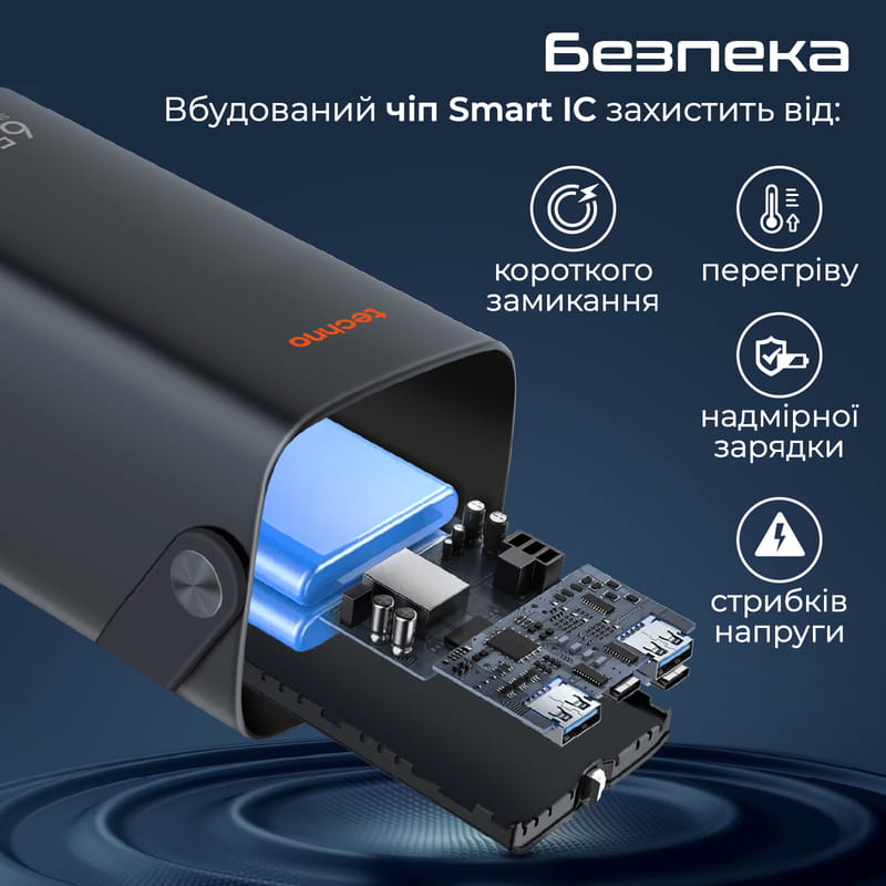 Универсальная мобильная батарея Techno 80000mAh PD 65W QC 3.0 Black (powerbank-80)