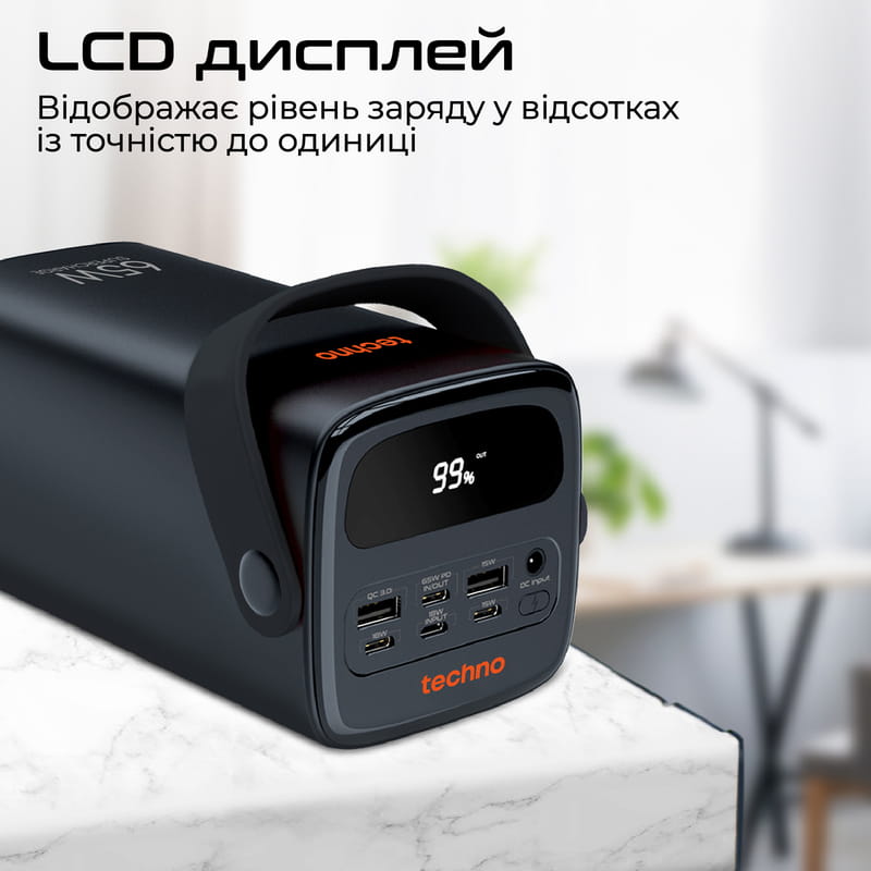 Универсальная мобильная батарея Techno 80000mAh PD 65W QC 3.0 Black (powerbank-80)