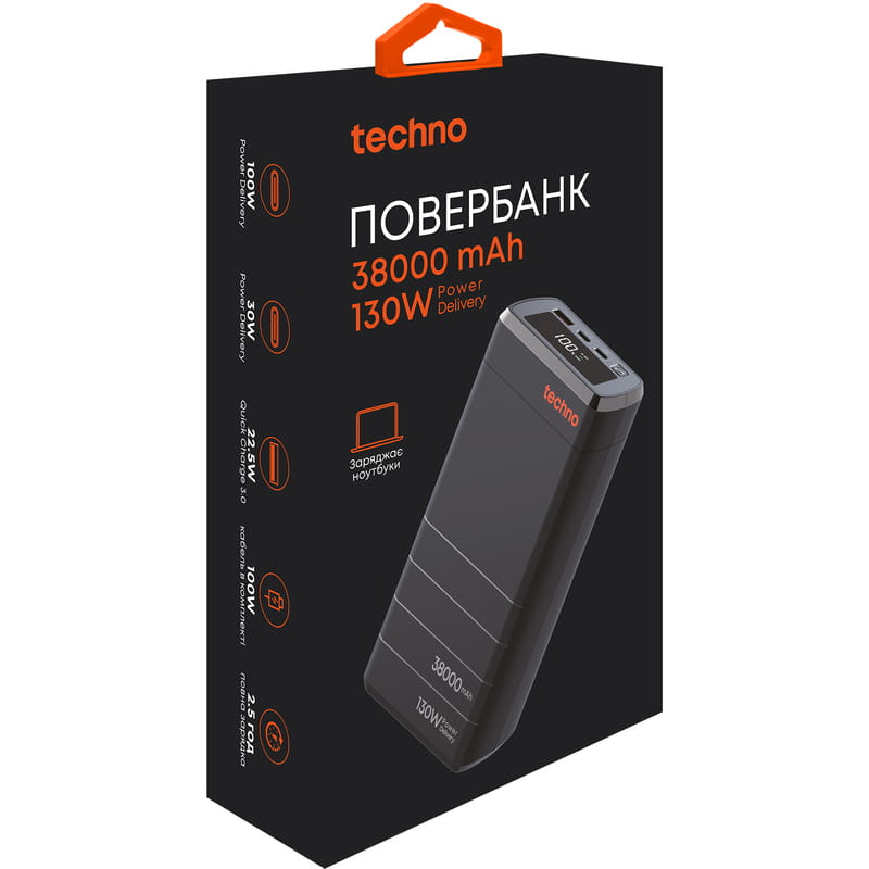 Универсальная мобильная батарея Techno PDC130 38000mAh PD 130W QC 3.0 Black