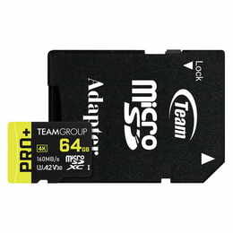 Карта памяти MicroSDXC  64GB UHS-I/U3 Class 10 Team Pro+ R160/W55MB/s + SD-адаптер (TPPMSDX64GIA2V3003)