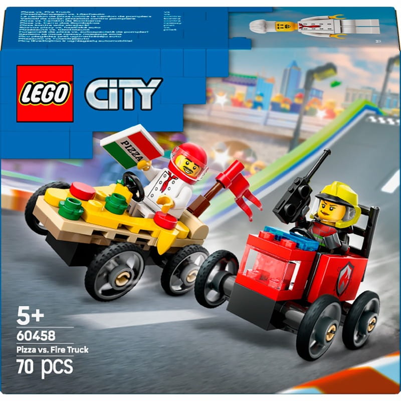 Конструктор LEGO City «Піца-авто проти пожежної машини» Набір перегонів (60458)