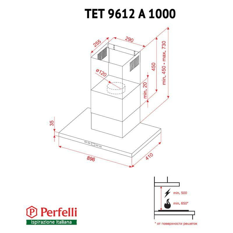 Вытяжка Perfelli TET 9612 A 1000 W LED