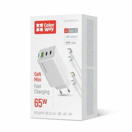 Купити Мережевий зарядний пристрій ColorWay GaN Mini 65W PD Port PPS USB (USB-2C1A) White (CW-CHS058PDCL-WT) + кабель Type-C&Lightning Мережевий зарядний пристрій ColorWay GaN Mini 65W PD Port PPS USB (USB-2C1A) White (CW-CHS058PDCL-WT) + кабель Type-C&Lightning