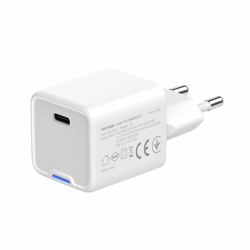Мережевий зарядний пристрій ColorWay GaN Mini 30W PD Port PPS USB-C White (CW-CHS054PD-WT)