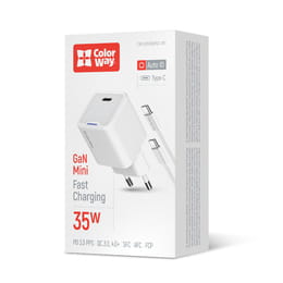 Купить Сетевое зарядное устройство ColorWay GaN Mini 35W PD Port PPS USB-C White (CW-CHS056PDC-WT) + кабель USB Type-C Сетевое зарядное устройство ColorWay GaN Mini 35W PD Port PPS USB-C White (CW-CHS056PDC-WT) + кабель USB Type-C
