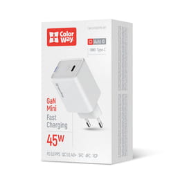 Купити Мережевий зарядний пристрій ColorWay GaN Mini 45W PD Port PPS USB-C White (CW-CHS057PD-WT) Мережевий зарядний пристрій ColorWay GaN Mini 45W PD Port PPS USB-C White (CW-CHS057PD-WT)