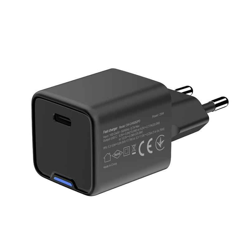 Сетевое зарядное устройство ColorWay GaN Mini 25W PD Port PPS USB-C Black (CW-CHS052PD-BK)