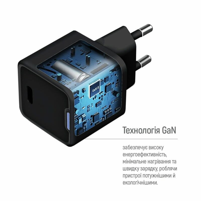 Сетевое зарядное устройство ColorWay GaN Mini 25W PD Port PPS USB-C Black (CW-CHS052PD-BK)